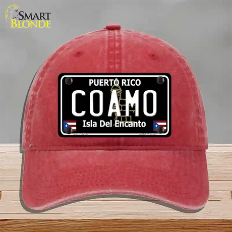 Coamo Puerto Rico Black Novelty License Plate Hat Unconstructed Cotton / Red