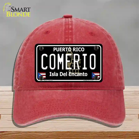 Comerio Puerto Rico Black Novelty License Plate Hat Unconstructed Cotton / Red