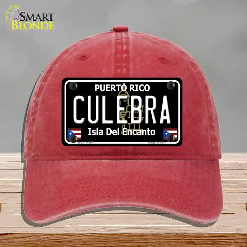 Culebra Puerto Rico Black Novelty License Plate Hat Unconstructed Cotton / Red