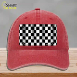 Waving Checkered Flag Novelty License Plate Hat Unconstructed Cotton / Red