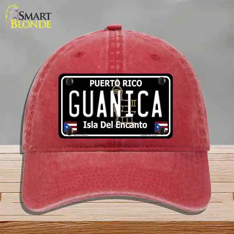 Guanica Puerto Rico Black Novelty License Plate Hat Unconstructed Cotton / Red