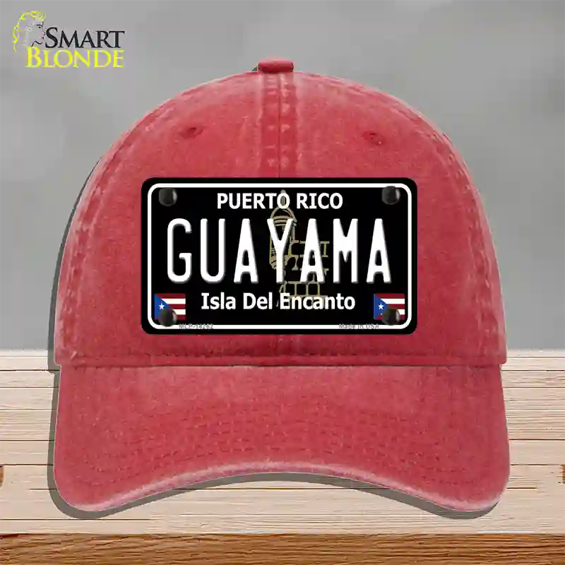 Guayama Puerto Rico Black Novelty License Plate Hat Unconstructed Cotton / Red