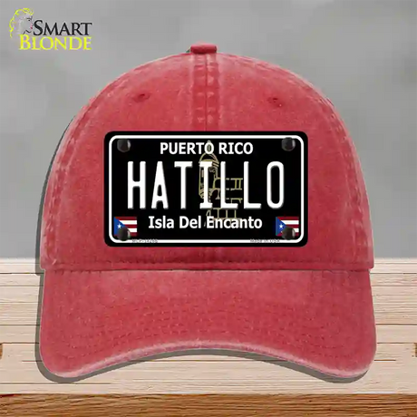 Hatillo Puerto Rico Black Novelty License Plate Hat Unconstructed Cotton / Red