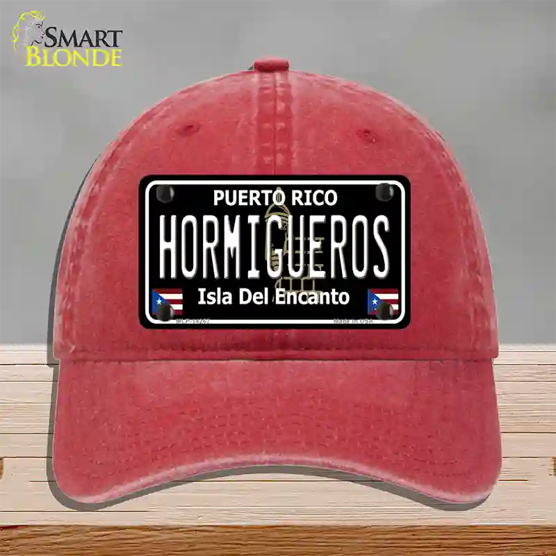 Hormigueros Puerto Rico Black Novelty License Plate Hat Unconstructed Cotton / Red