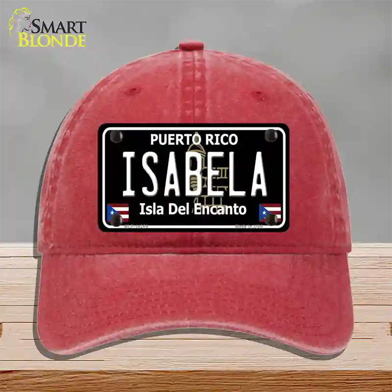 Isabela Puerto Rico Black Novelty License Plate Hat Unconstructed Cotton / Red