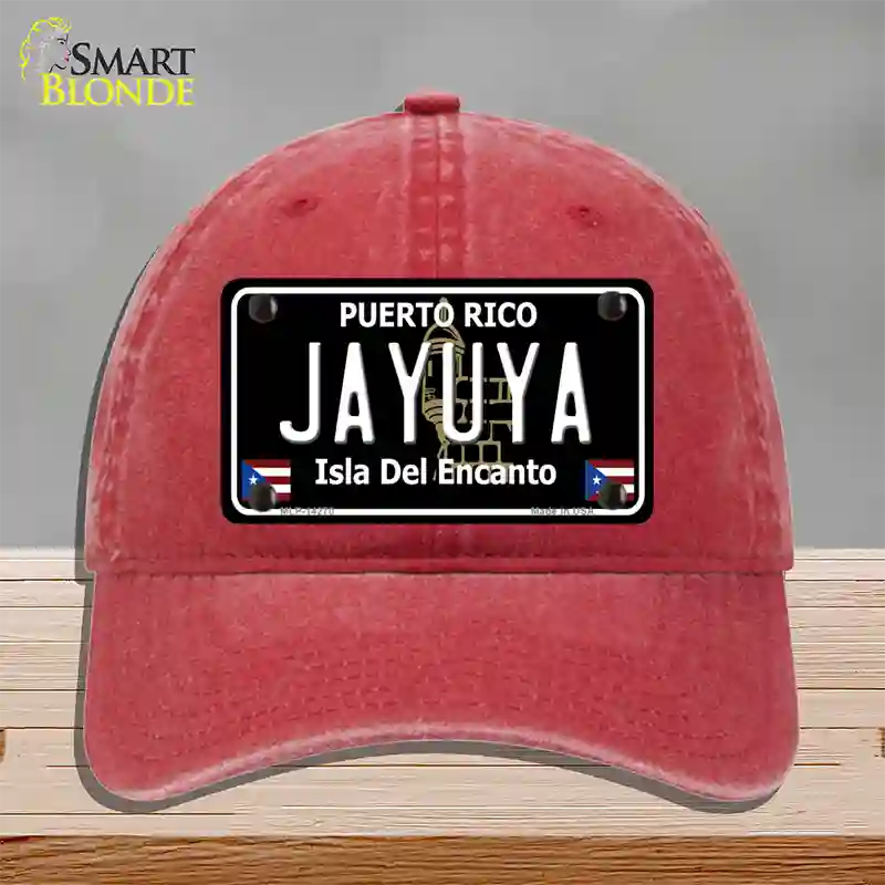 Jayuya Puerto Rico Black Novelty License Plate Hat Unconstructed Cotton / Red