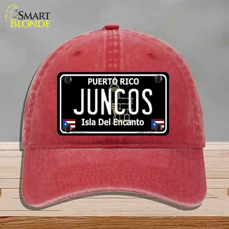 Juncos Puerto Rico Black Novelty License Plate Hat Unconstructed Cotton / Red