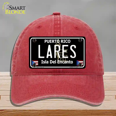 Lares Puerto Rico Black Novelty License Plate Hat Unconstructed Cotton / Red