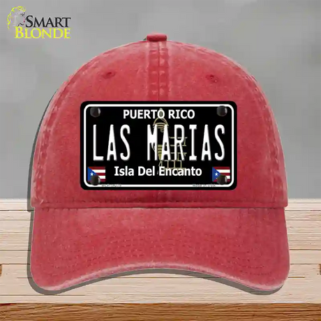 Las Marias Puerto Rico Black Novelty License Plate Hat Unconstructed Cotton / Red