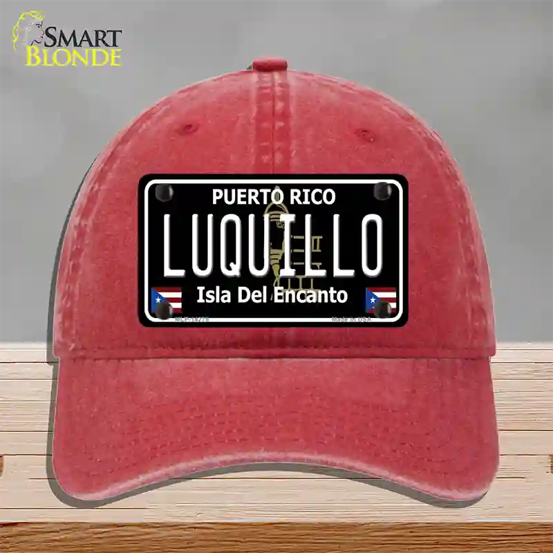 Luquillo Puerto Rico Black Novelty License Plate Hat Unconstructed Cotton / Red