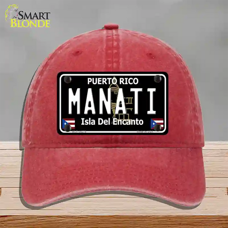 Manati Puerto Rico Black Novelty License Plate Hat Unconstructed Cotton / Red