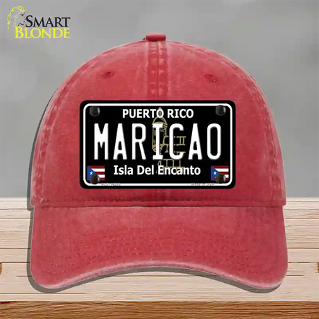 Maricao Puerto Rico Black Novelty License Plate Hat Unconstructed Cotton / Red