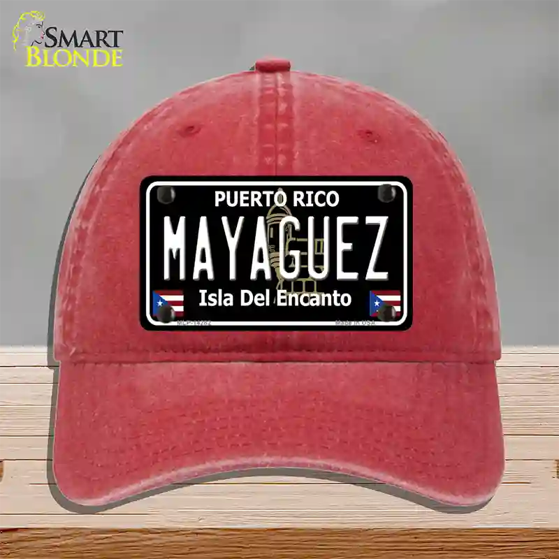 Mayaguez Puerto Rico Black Novelty License Plate Hat Unconstructed Cotton / Red