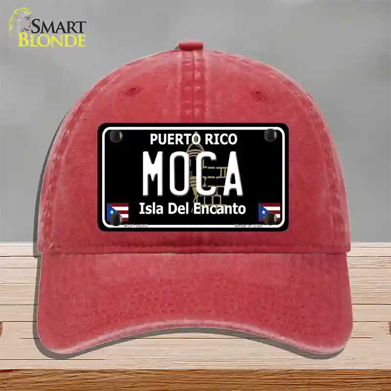 Moca Puerto Rico Black Novelty License Plate Hat Unconstructed Cotton / Red