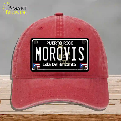 Morovis Puerto Rico Black Novelty License Plate Hat Unconstructed Cotton / Red