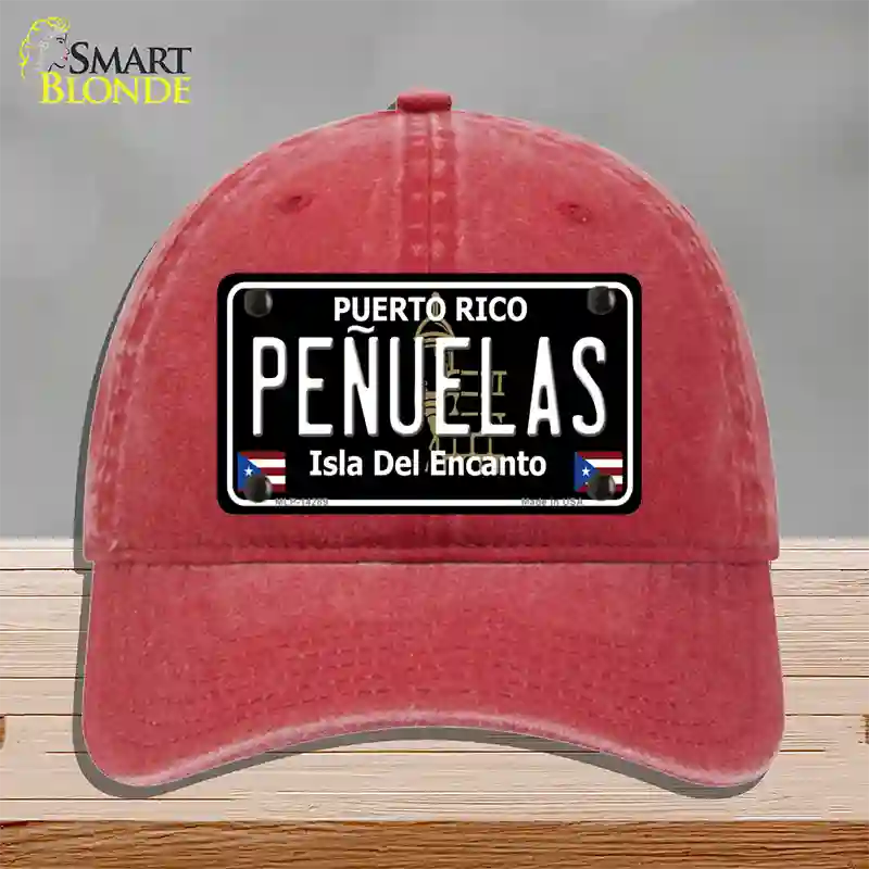 Penuelas Puerto Rico Black Novelty License Plate Hat Unconstructed Cotton / Red