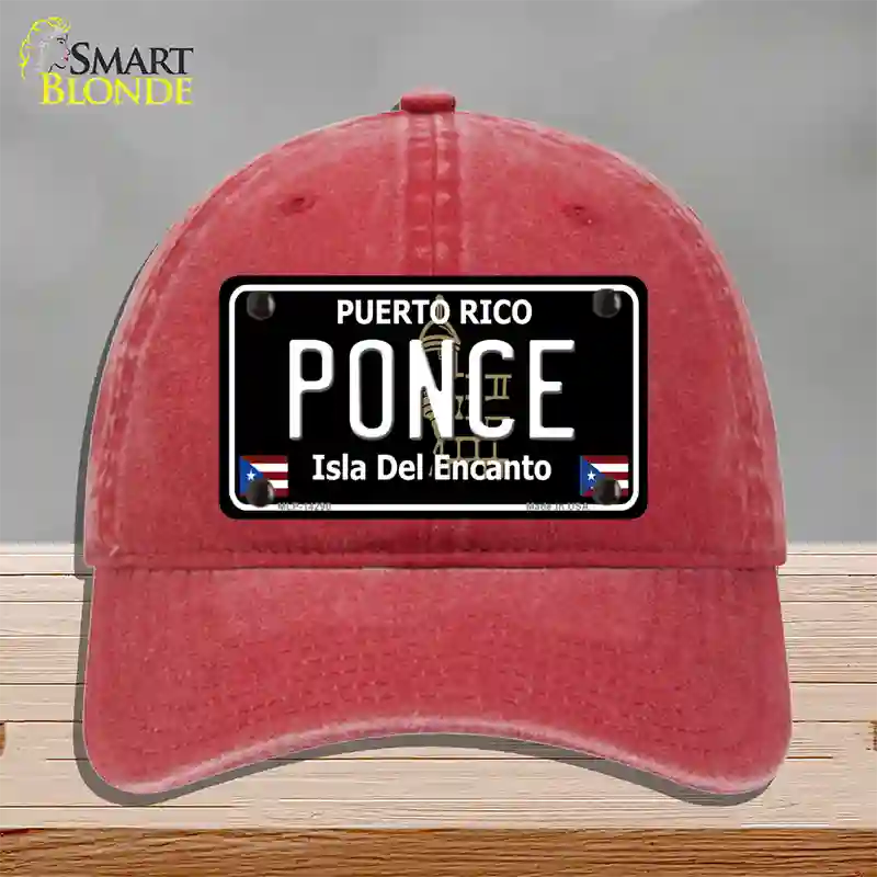 Ponce Puerto Rico Black Novelty License Plate Hat Unconstructed Cotton / Red