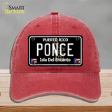 Ponce Puerto Rico Black Novelty License Plate Hat Unconstructed Cotton / Red