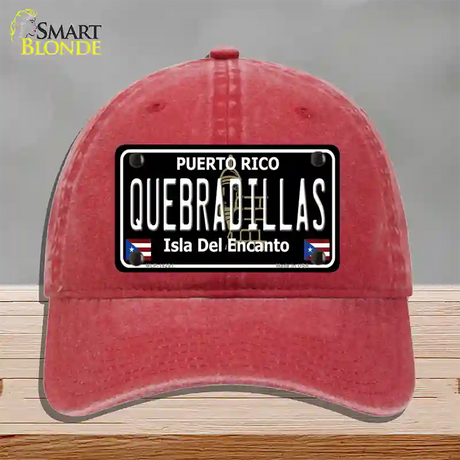 Quebradillas Puerto Rico Black Novelty License Plate Hat Unconstructed Cotton / Red