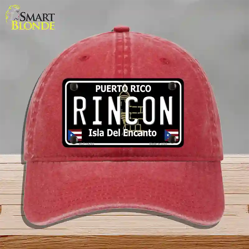 Rincon Puerto Rico Black Novelty License Plate Hat Unconstructed Cotton / Red