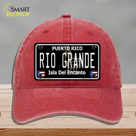 Rio Grande Puerto Rico Black Novelty License Plate Hat Unconstructed Cotton / Red