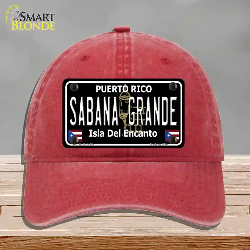 Sabana Grande Puerto Rico Black Novelty License Plate Hat Unconstructed Cotton / Red