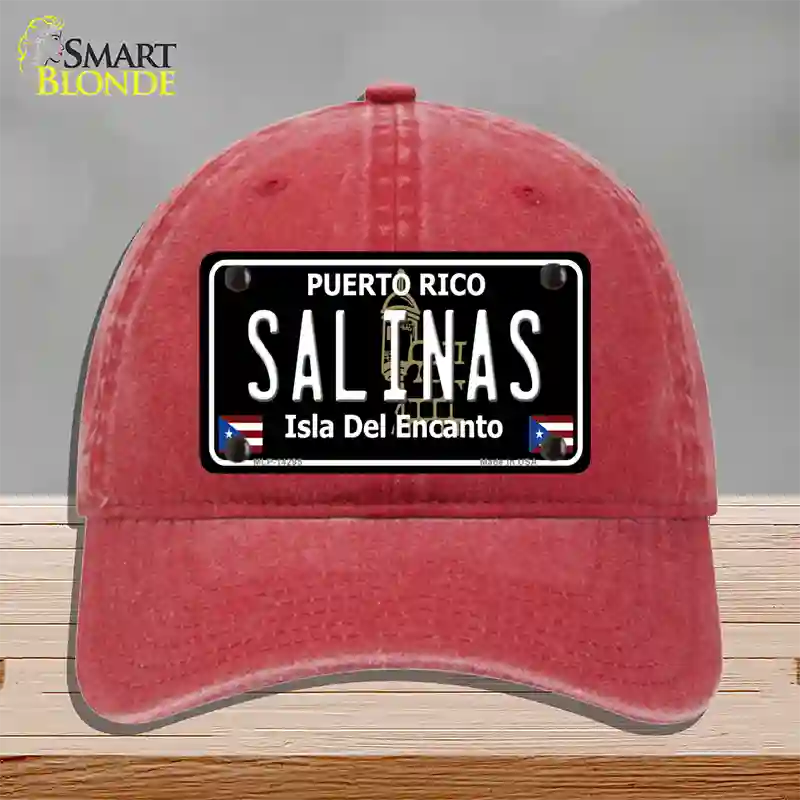 Salinas Puerto Rico Black Novelty License Plate Hat Unconstructed Cotton / Red