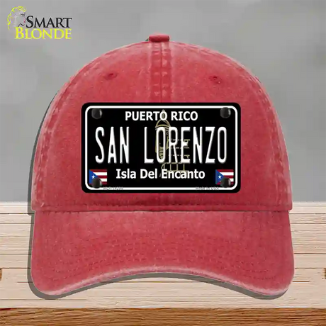 San Lorenzo Puerto Rico Black Novelty License Plate Hat Unconstructed Cotton / Red