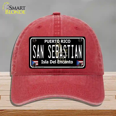 San Sebastian Puerto Rico Black Novelty License Plate Hat Unconstructed Cotton / Red