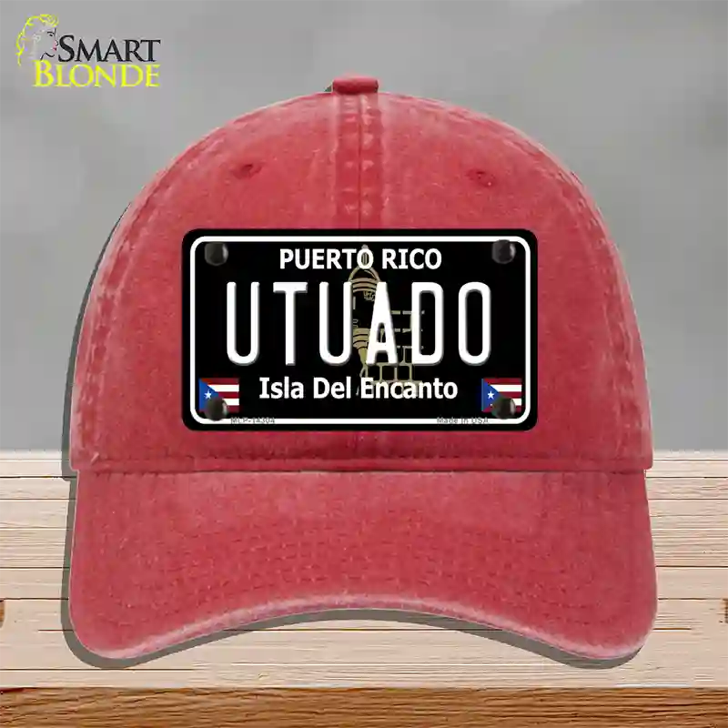 Utuado Puerto Rico Black Novelty License Plate Hat Unconstructed Cotton / Red