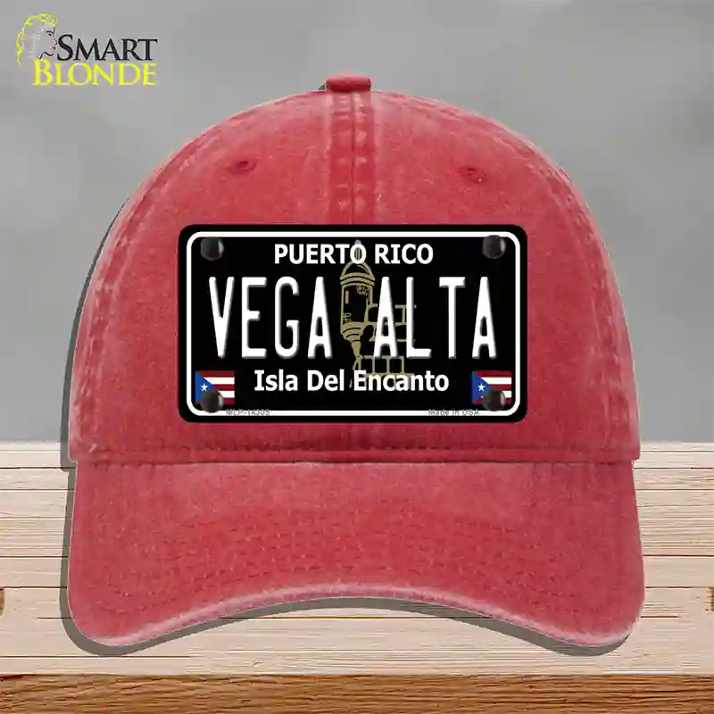 Vega Alta Puerto Rico Black Novelty License Plate Hat Unconstructed Cotton / Red