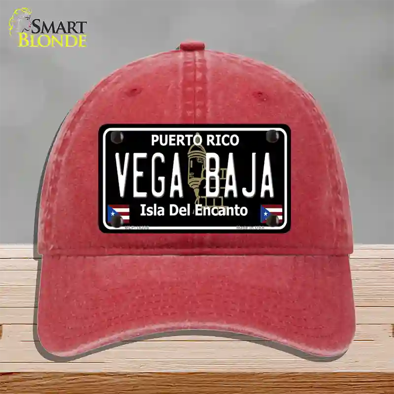 Vega Baja Puerto Rico Black Novelty License Plate Hat Unconstructed Cotton / Red