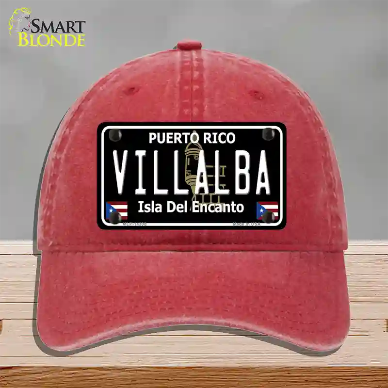 Villalba Puerto Rico Black Novelty License Plate Hat Unconstructed Cotton / Red