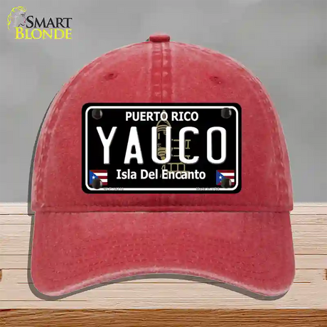 Yauco Puerto Rico Black Novelty License Plate Hat Unconstructed Cotton / Red