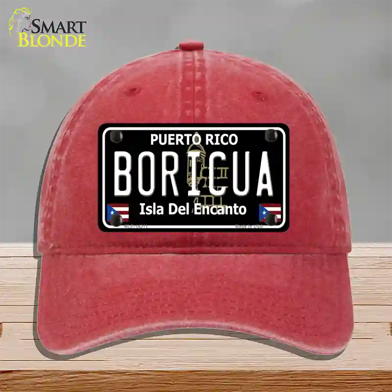 Boricua Puerto Rico Black Novelty License Plate Hat Unconstructed Cotton / Red