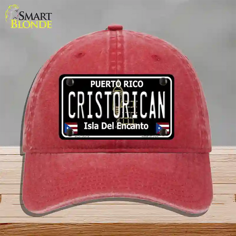 Cristorican Puerto Rico Black Novelty License Plate Hat Unconstructed Cotton / Red