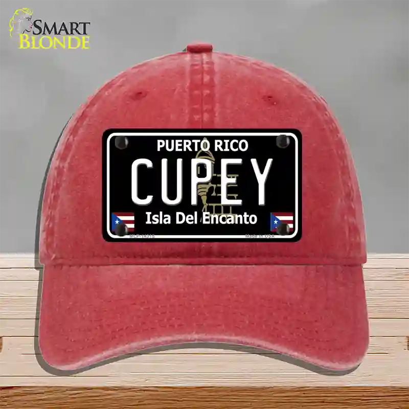 Cupey Puerto Rico Black Novelty License Plate Hat Unconstructed Cotton / Red