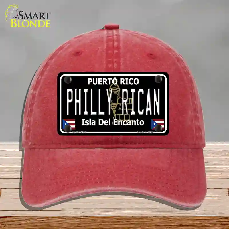 Philly Rican Puerto Rico Black Novelty License Plate Hat Unconstructed Cotton / Red