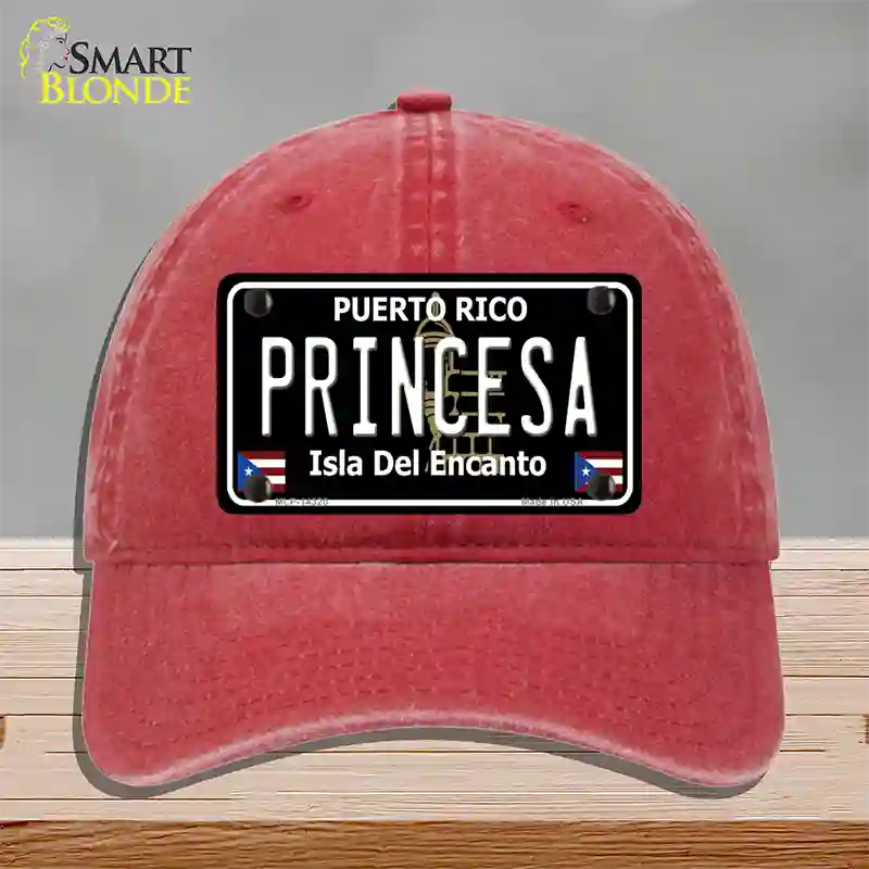 Princesa Puerto Rico Black Novelty License Plate Hat Unconstructed Cotton / Red