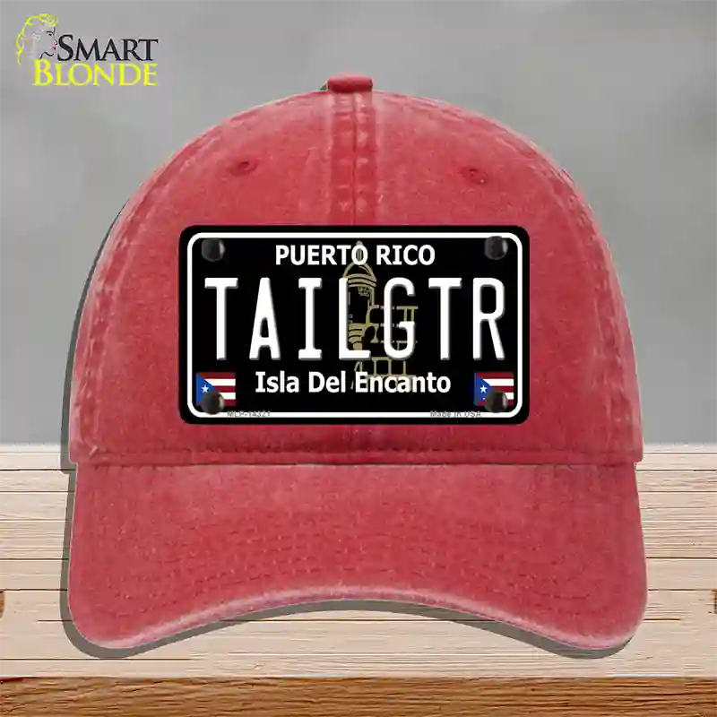 Tailgtr Puerto Rico Black Novelty License Plate Hat Unconstructed Cotton / Red