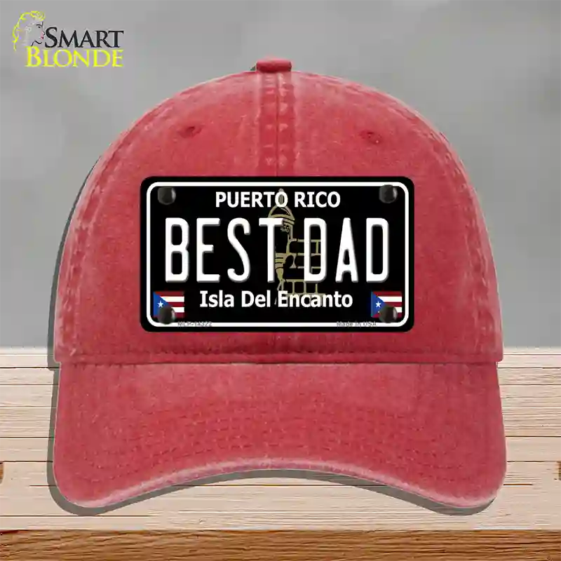 Best Dad Puerto Rico Black Novelty License Plate Hat Unconstructed Cotton / Red