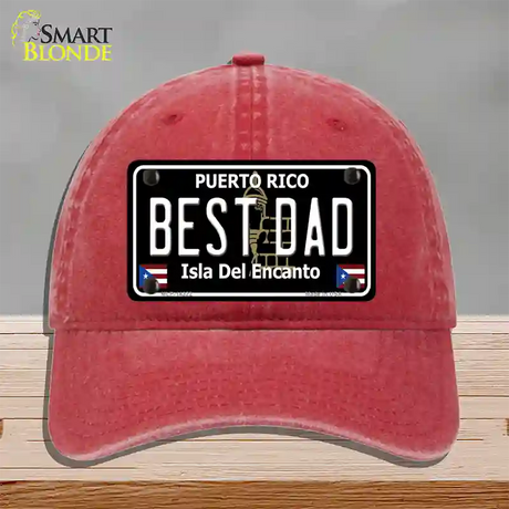 Best Dad Puerto Rico Black Novelty License Plate Hat Unconstructed Cotton / Red