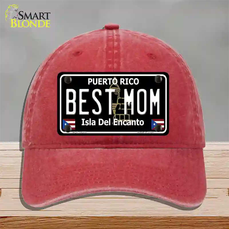 Best Mom Puerto Rico Black Novelty License Plate Hat Unconstructed Cotton / Red