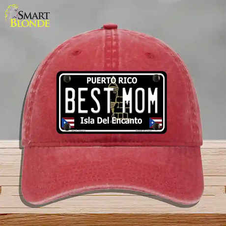 Best Mom Puerto Rico Black Novelty License Plate Hat Unconstructed Cotton / Red