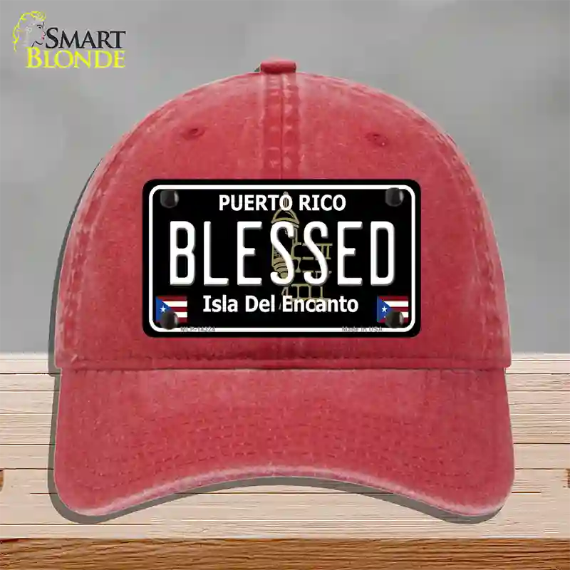 Blessed Puerto Rico Black Novelty License Plate Hat Unconstructed Cotton / Red