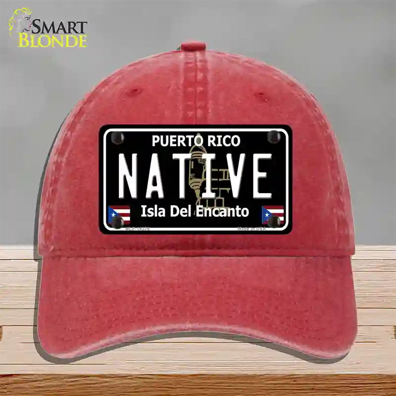 Native Puerto Rico Black Novelty License Plate Hat Unconstructed Cotton / Red