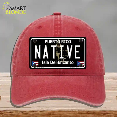 Native Puerto Rico Black Novelty License Plate Hat Unconstructed Cotton / Red