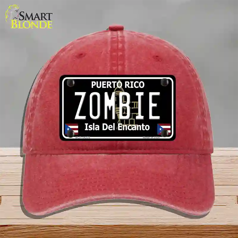 Zombie Puerto Rico Black Novelty License Plate Hat Unconstructed Cotton / Red