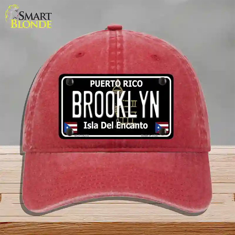 Brooklyn Puerto Rico Black Novelty License Plate Hat Unconstructed Cotton / Red