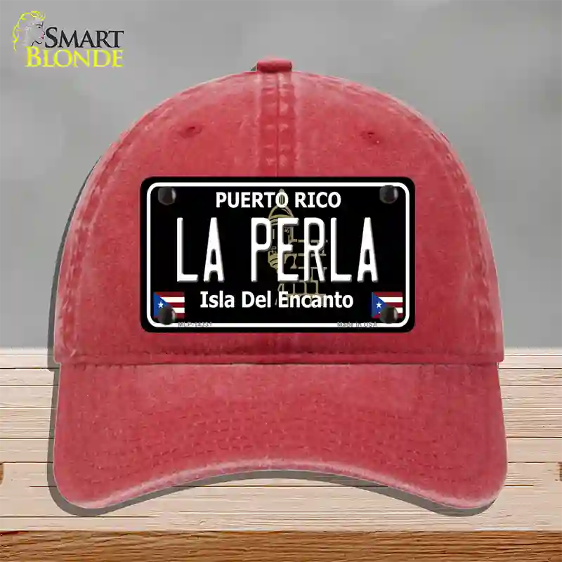 La Perla Puerto Rico Black Novelty License Plate Hat Unconstructed Cotton / Red